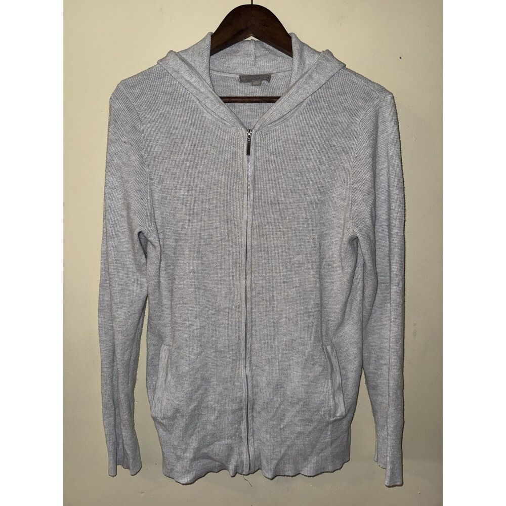Evolution by Cyrus Light Gray Zip Up Hooded Knit Sweater Cardigan Size L